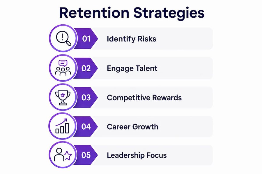 Infographic illustrating key talent retention strategies