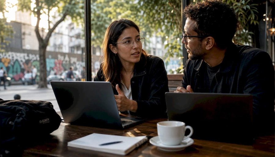 Diverse recruiters meeting around conference table