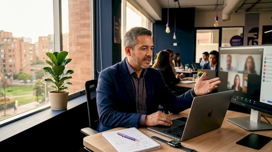Manager discussing remote offer on video call