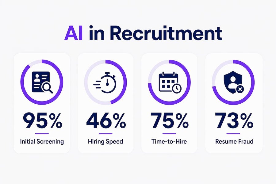 Infographic showing key AI recruitment statistics for 2026