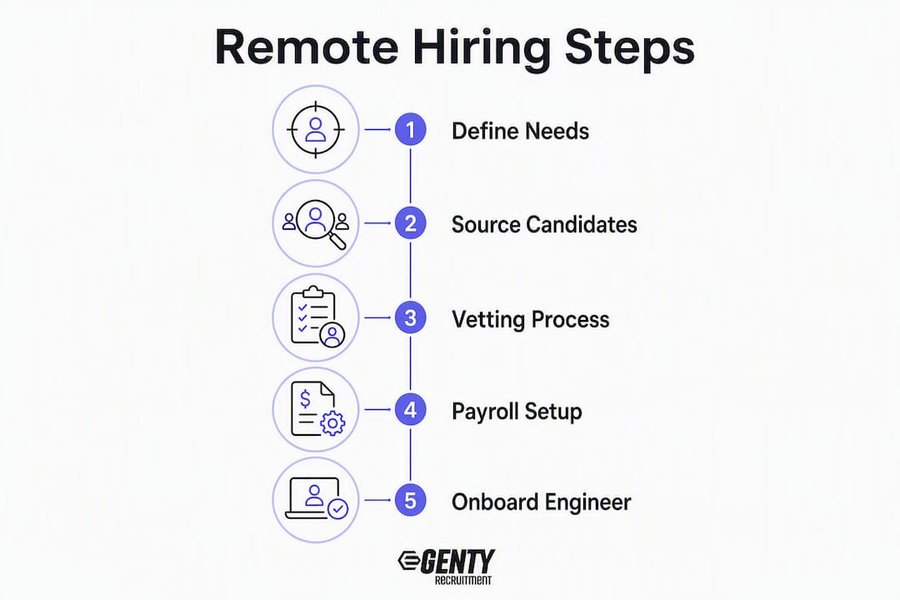 Infographic illustrating steps of remote hiring process