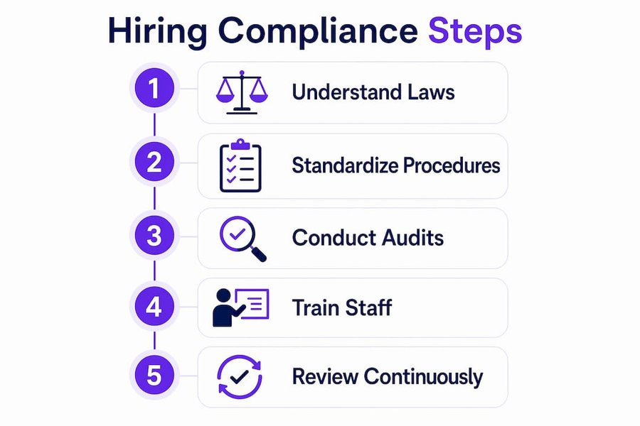 Infographic illustrating key hiring compliance steps