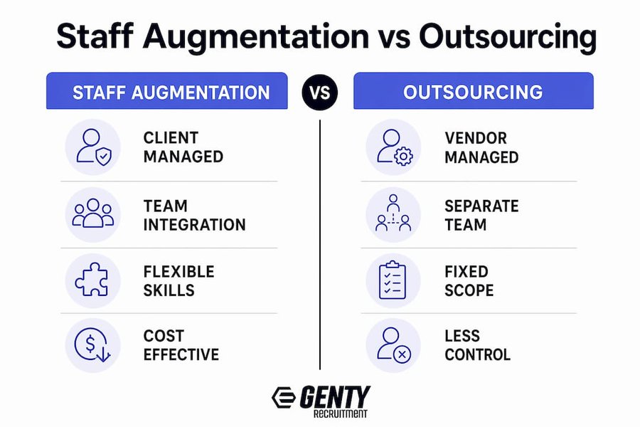 Infographic comparing staff augmentation and outsourcing