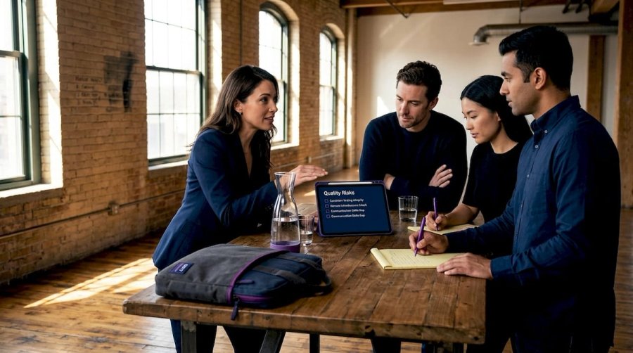 Team reviews remote hiring quality checklist