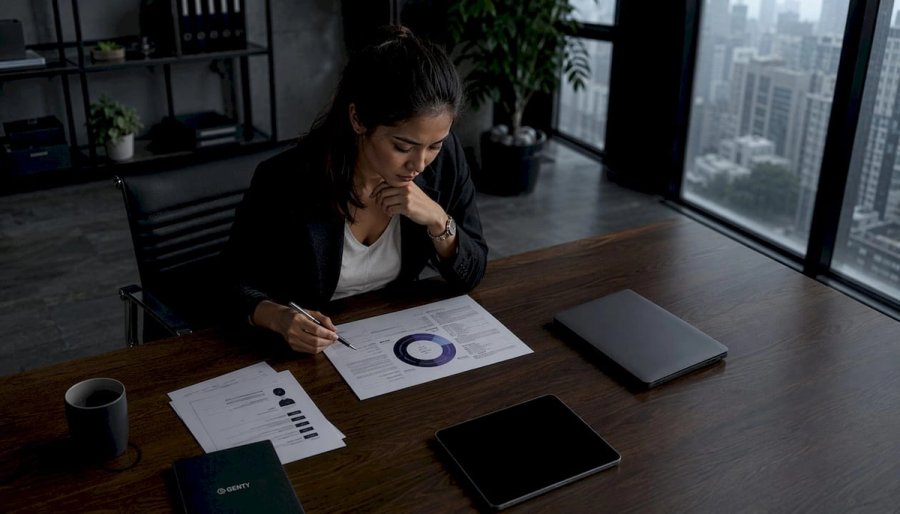 Recruiter reviewing candidate profiles at desk