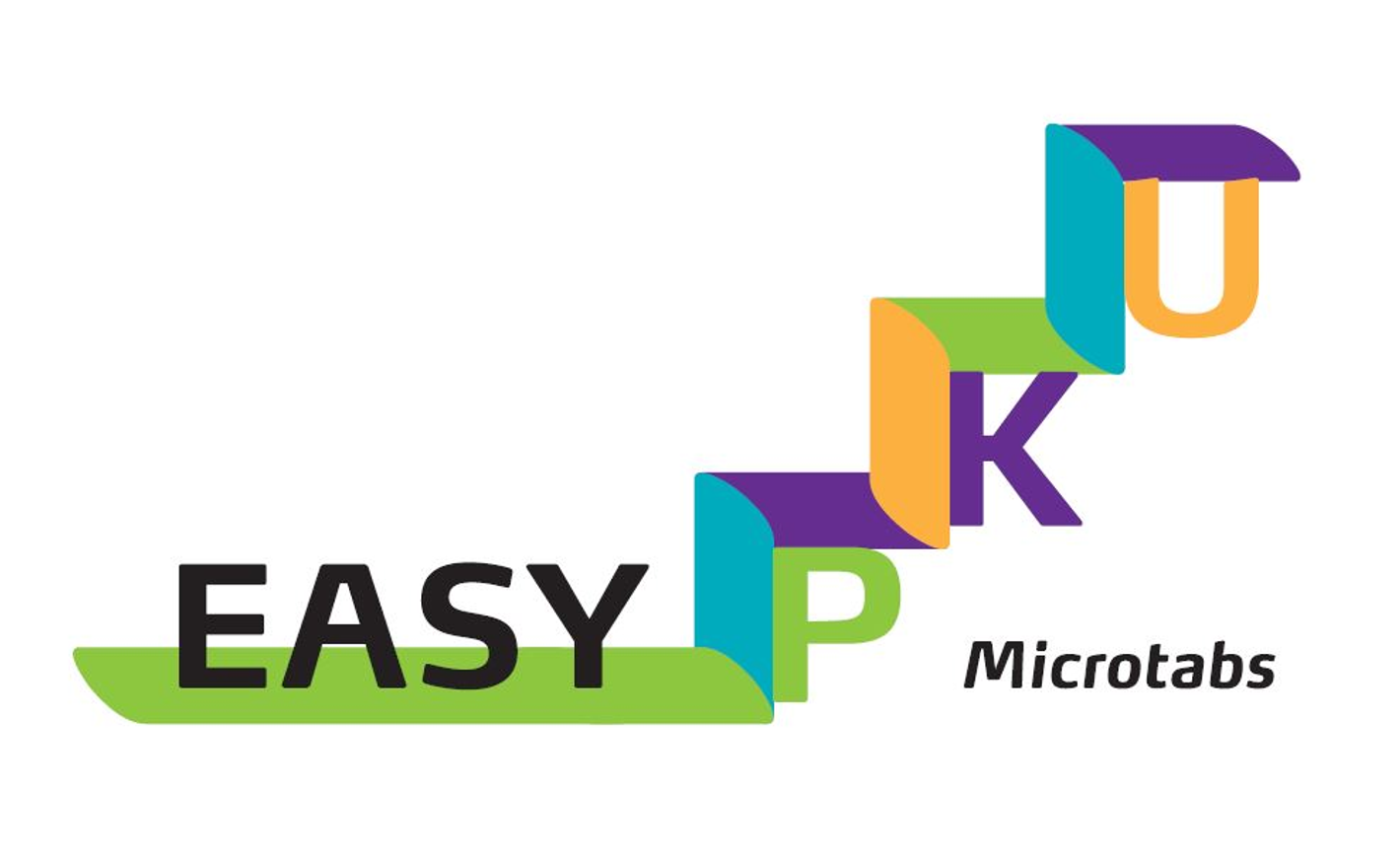 EasyPKU Microtabs logo featuring bold colorful lettering in green, teal, orange, and purple on a white background
