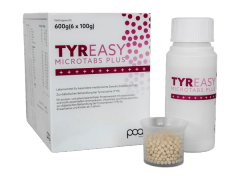 TYR Easy Microtabs Plus box packaging, bottle and microtablets.