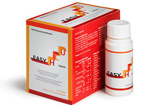 EasyH Pro product box and tablet bottle in red and white packaging