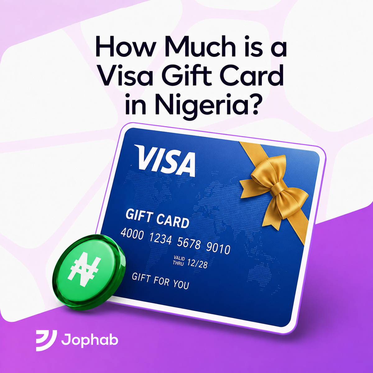 Graphic illustrating how to sell Visa gift cards in Nigeria for instant Naira payment, featuring a Visa gift card, cash payout, and a secure digital trading concept.