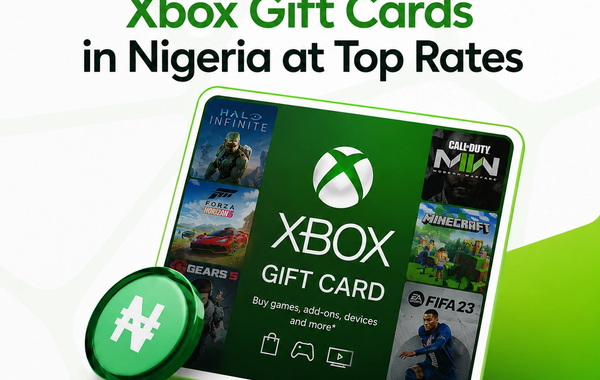 Graphic promoting how to sell Xbox gift cards in Nigeria at top rates with instant Naira payment.