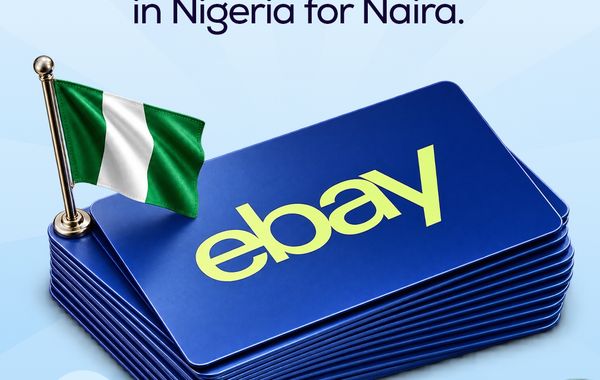eBay gift cards displayed with a Nigerian flag, illustrating how to sell eBay gift cards in Nigeria for Naira on Jophab.