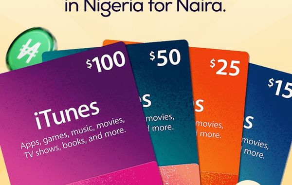 iTunes gift cards in different denominations with text reading “How to Sell iTunes Giftcard in Nigeria for Naira.”