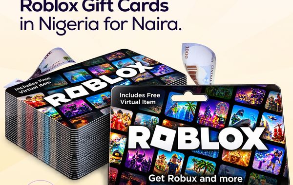 Graphic promoting a guide on how to sell Roblox gift cards in Nigeria for Naira, featuring Roblox gift cards, Nigerian Naira notes, and the Jophab logo.