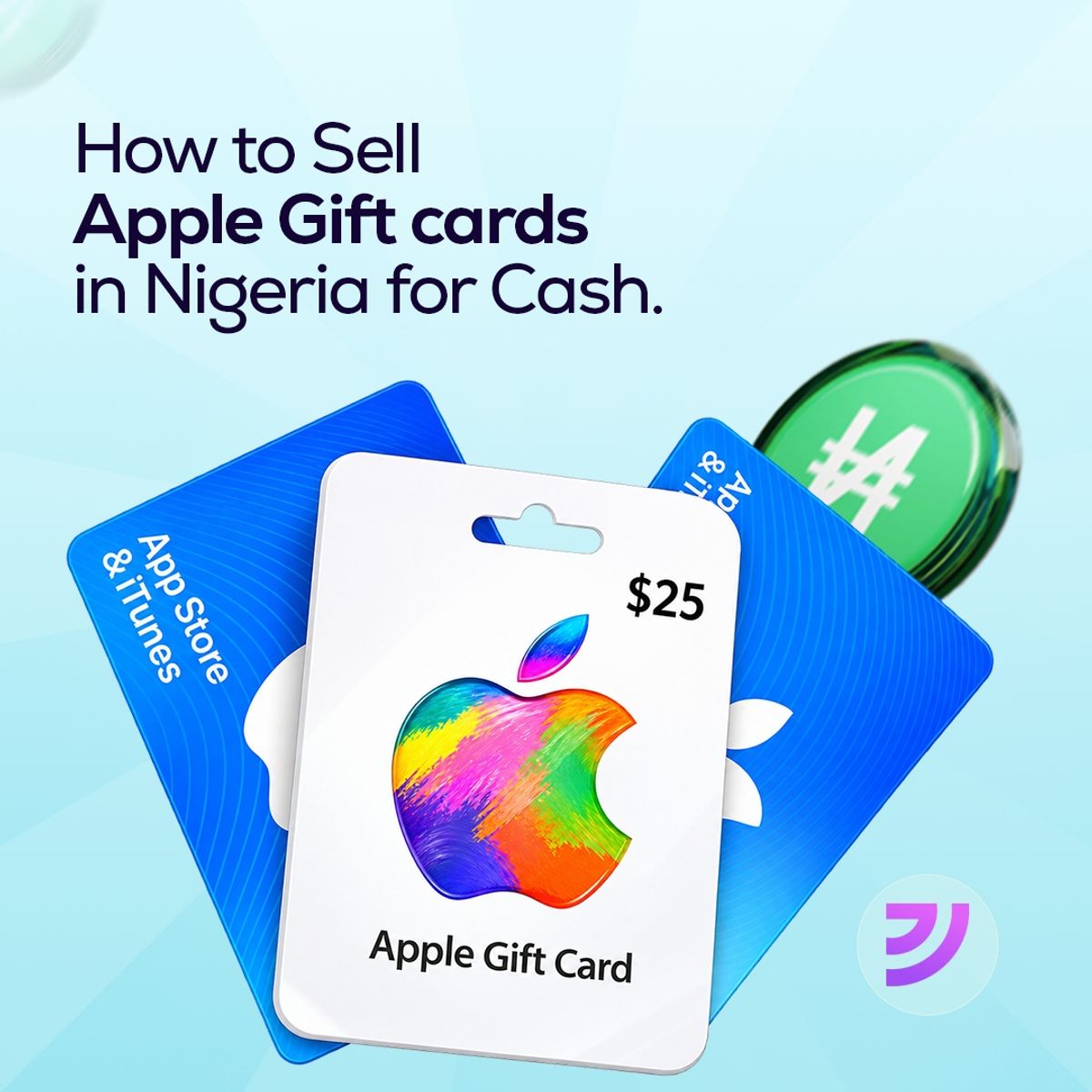 Apple gift card with App Store and iTunes cards, a Nigerian naira symbol, and Jophab branding, illustrating how to sell Apple gift cards in Nigeria for cash.