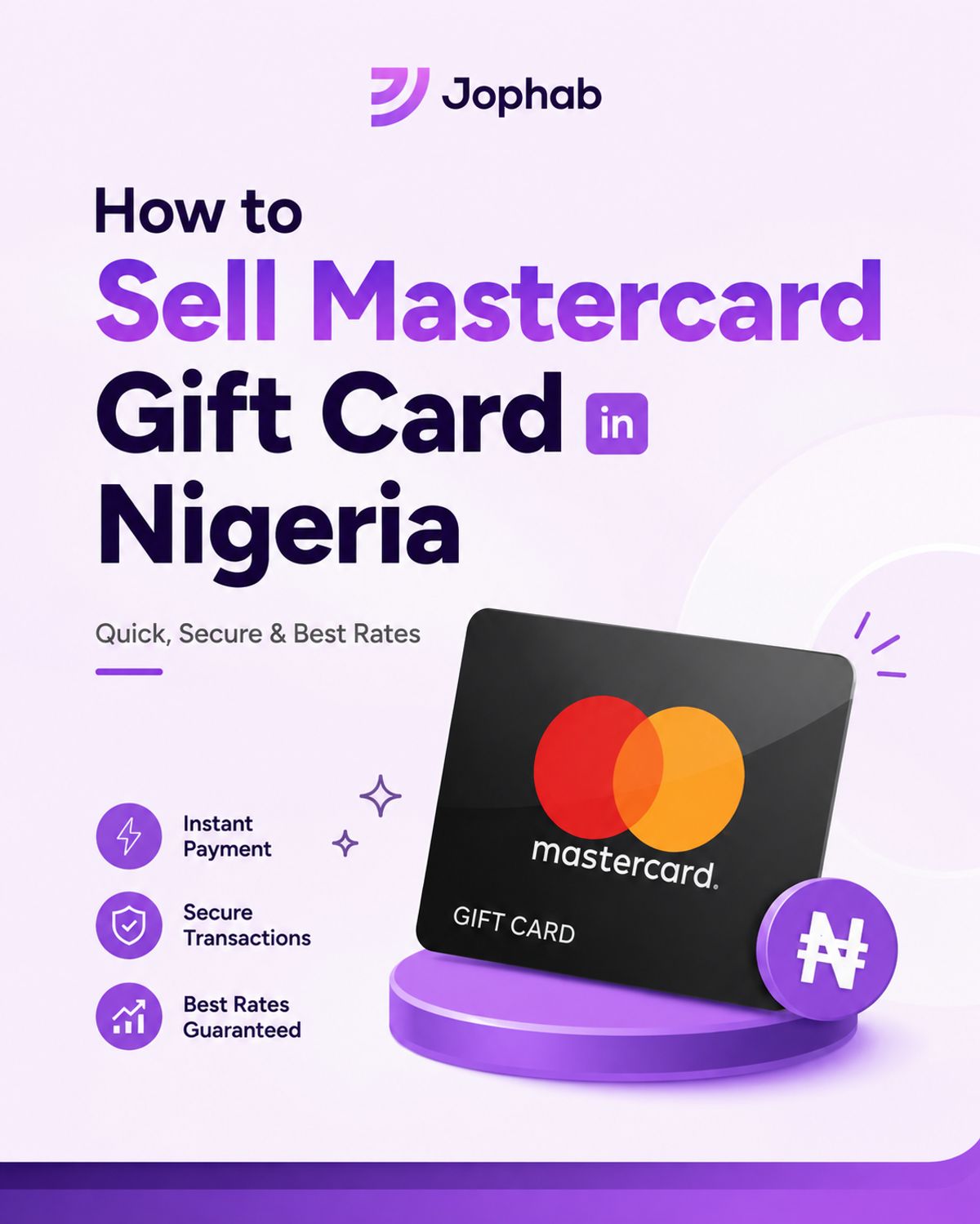 Illustration promoting a guide on how to sell Mastercard gift cards in Nigeria for instant Naira at competitive rates.