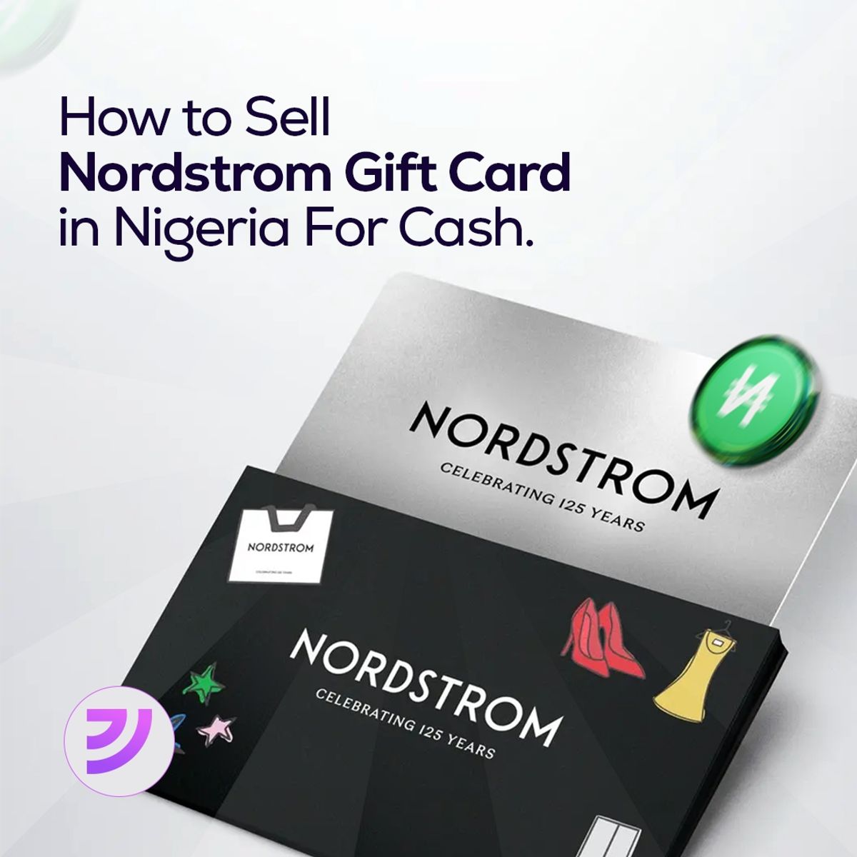 Nordstrom gift card designs with a Nigerian naira symbol and Jophab logo, promoting how to sell Nordstrom gift cards in Nigeria for cash.