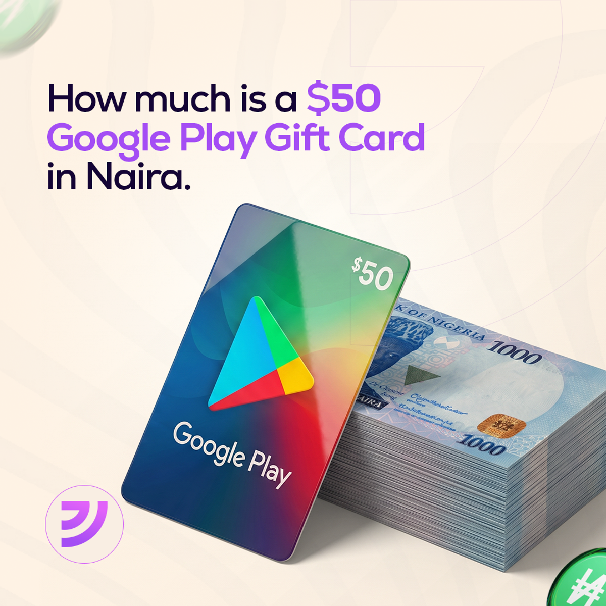 $50 Google Play gift card showing its estimated value in Nigerian Naira