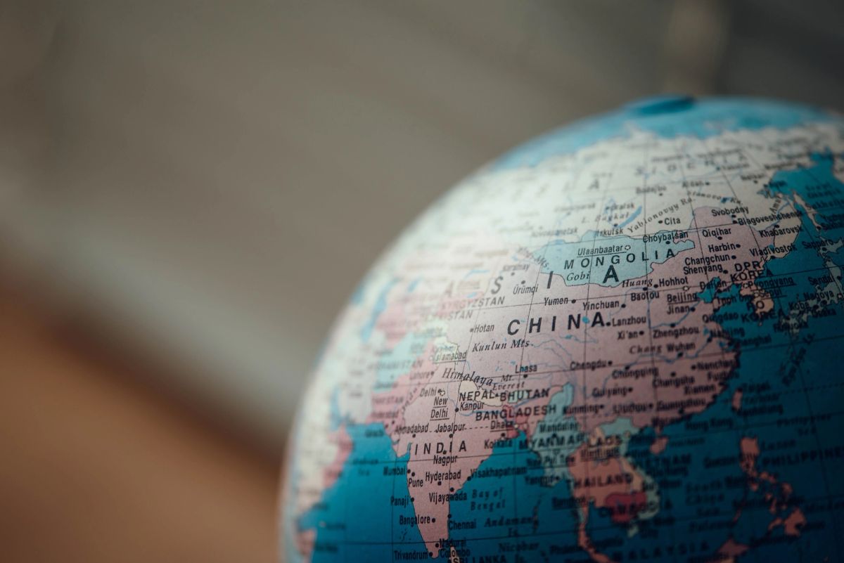 Image of globe with India and China in focus