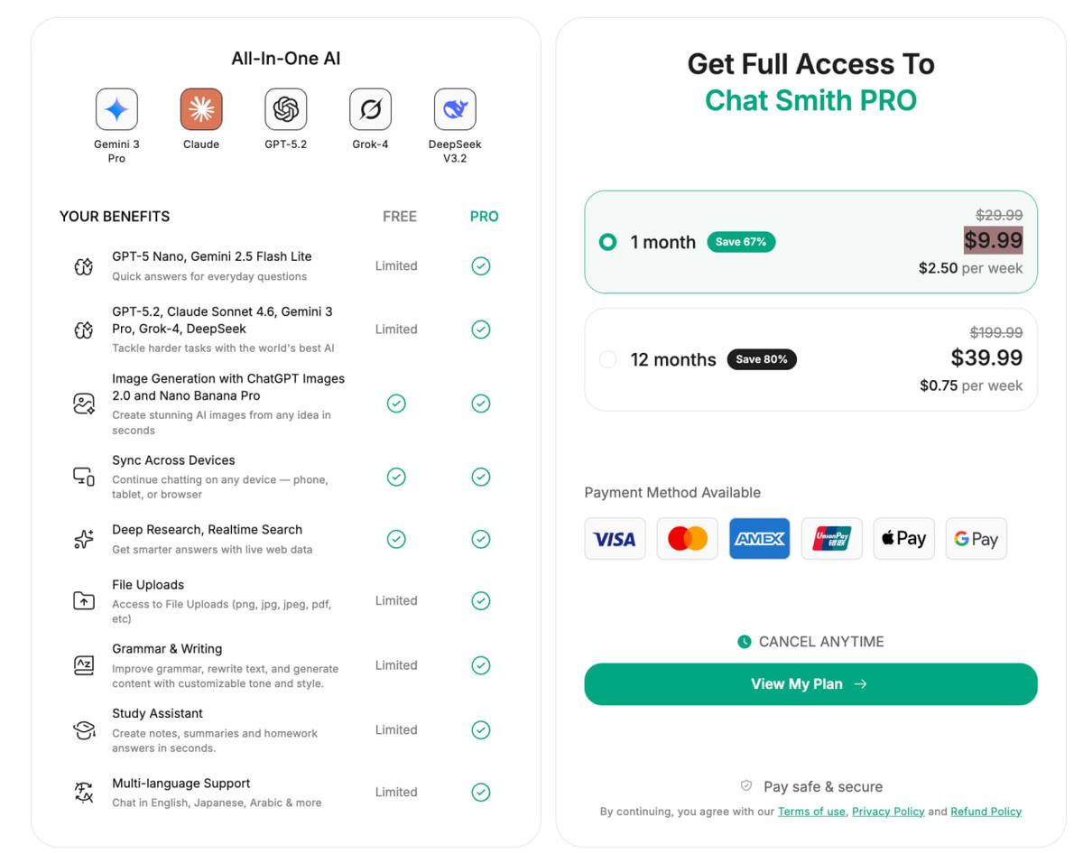 Chat Smith pricing plan