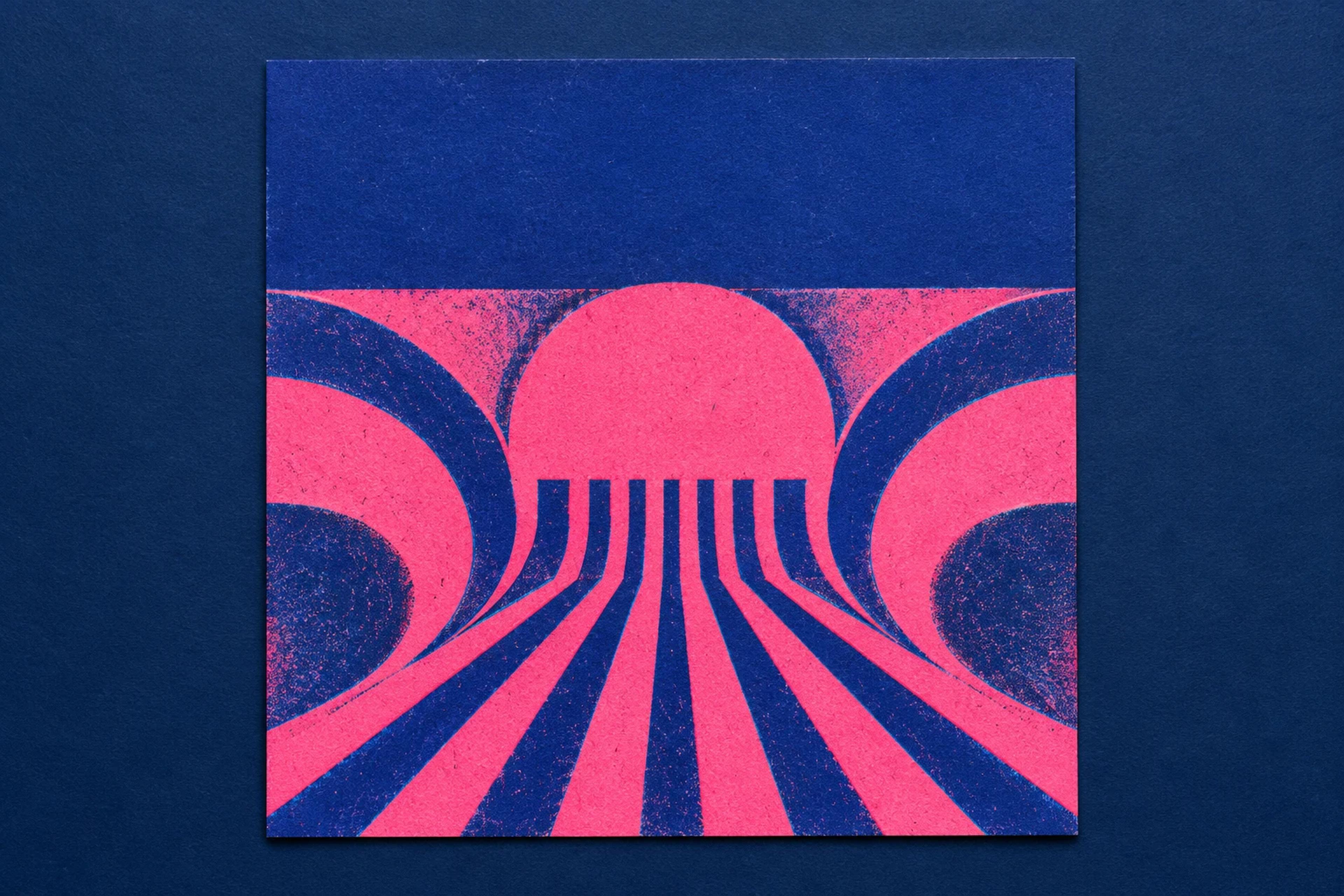 Pink and blue risograph club flyer template with a geometric form