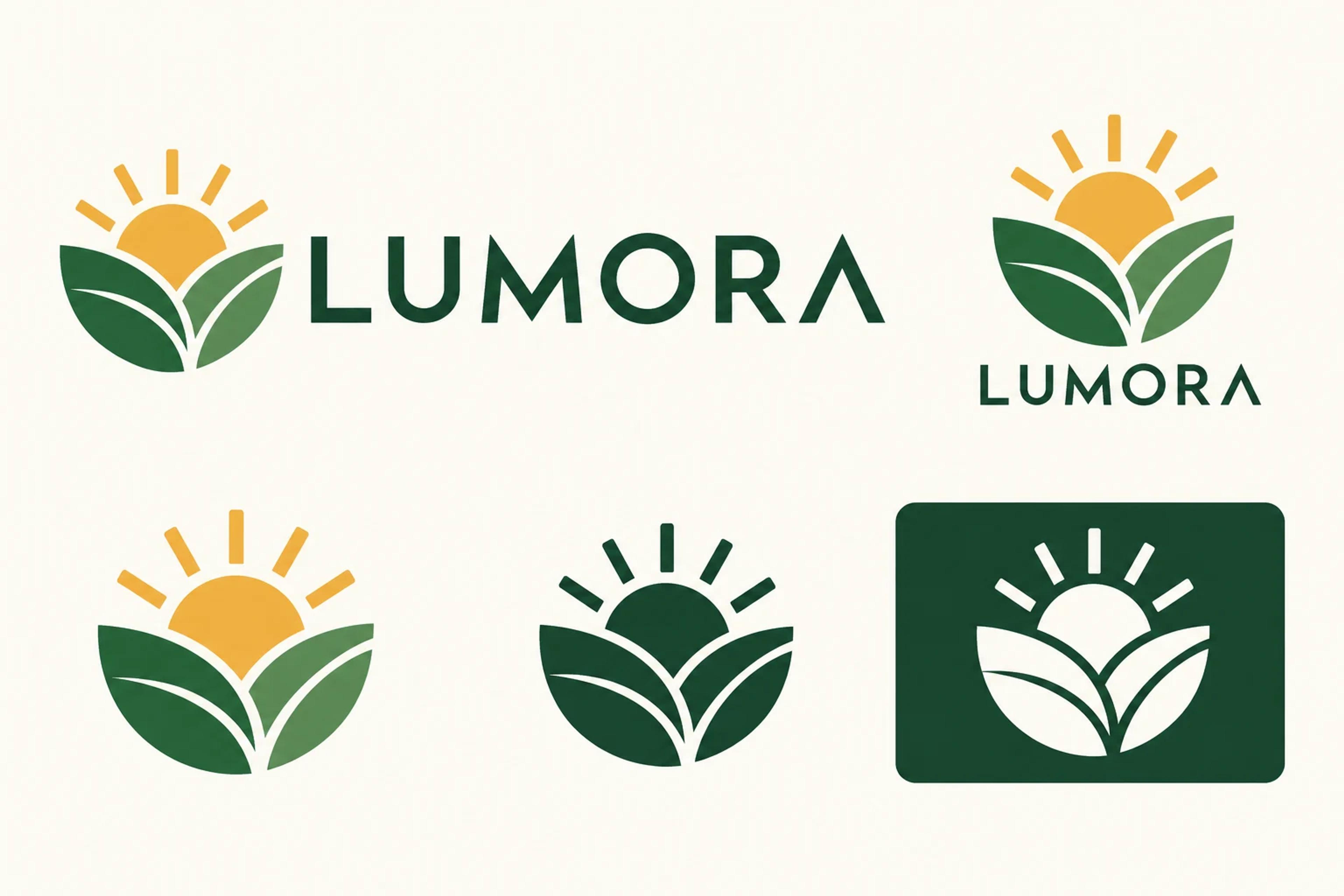 가로형, 세로형, 단색 버전으로 구성한 LUMORA 로고 시스템