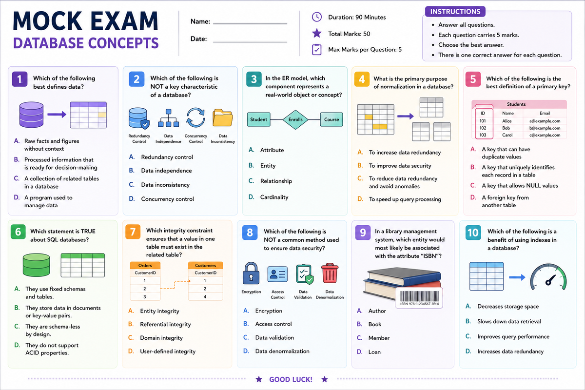 Multiple-choice questions with distractors mapped to student misconceptions