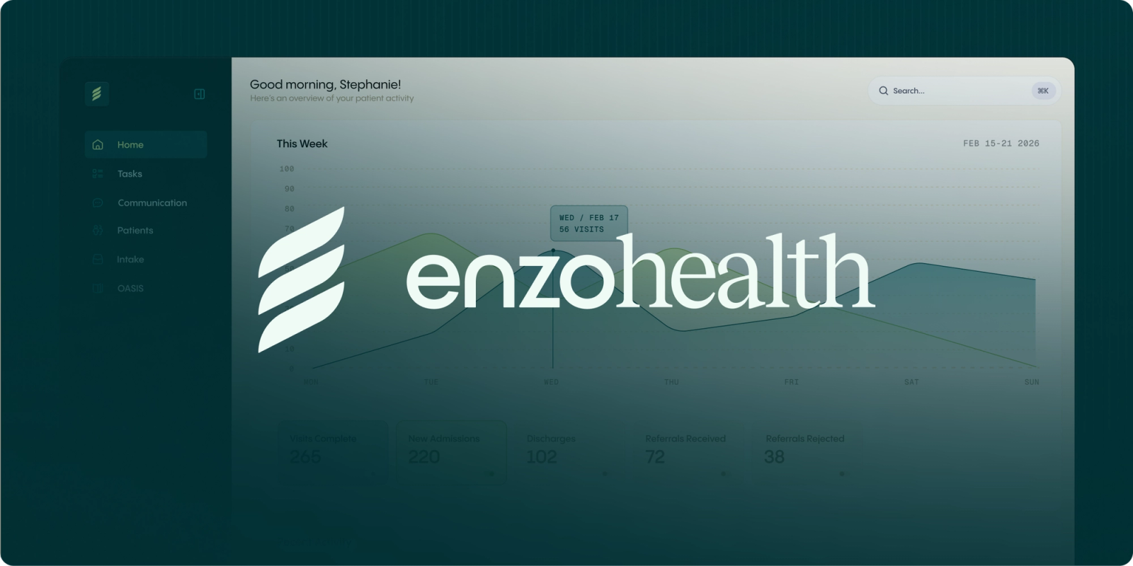 Enzo UI representation with logo and green overlay