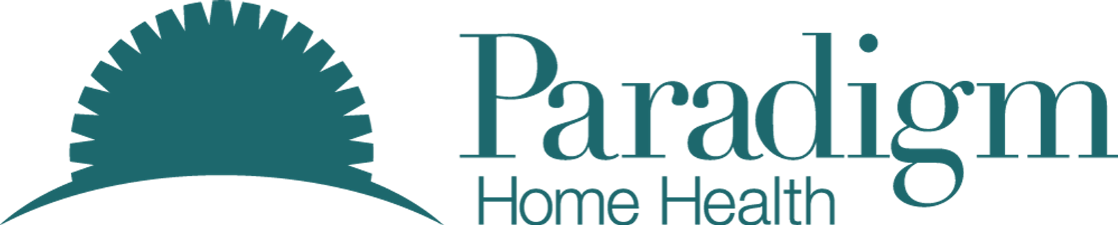 Paradigm Home Health logo with a teal sun-like emblem.