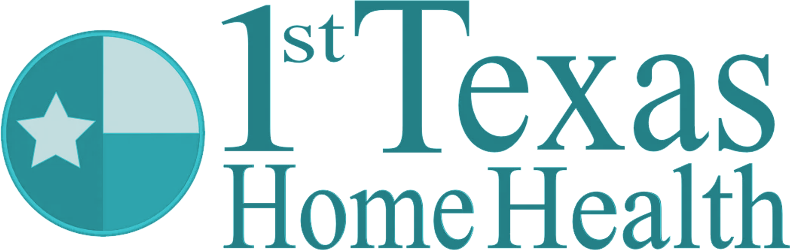 1st Texas Home Health logo featuring a circular emblem with a white star on a teal background.