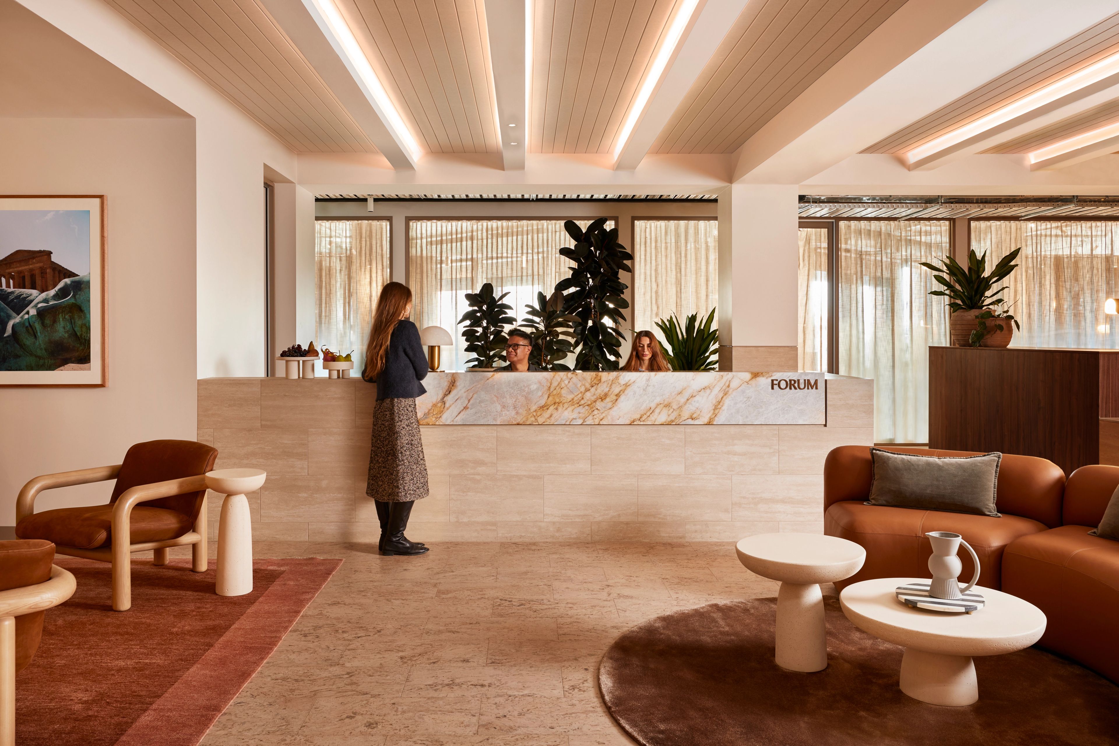 Forum Workspaces' arrival desk, designed by Foolscap. 