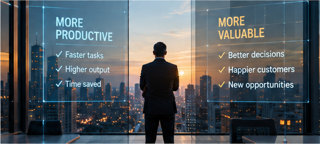 Difference between productivity and value represented in bullet points.