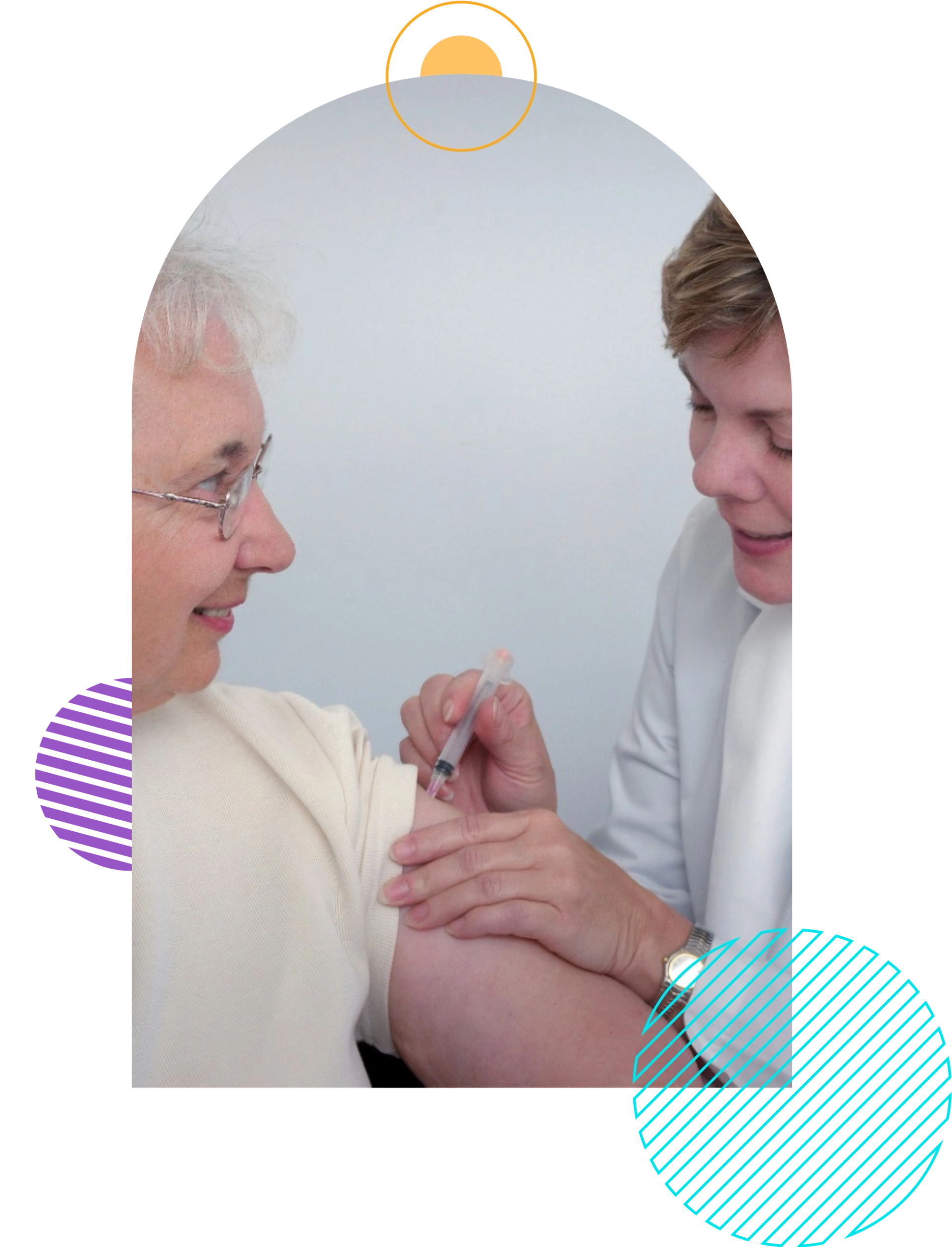 A Patient Smiles while receiving an Injection from a Registered Nurse