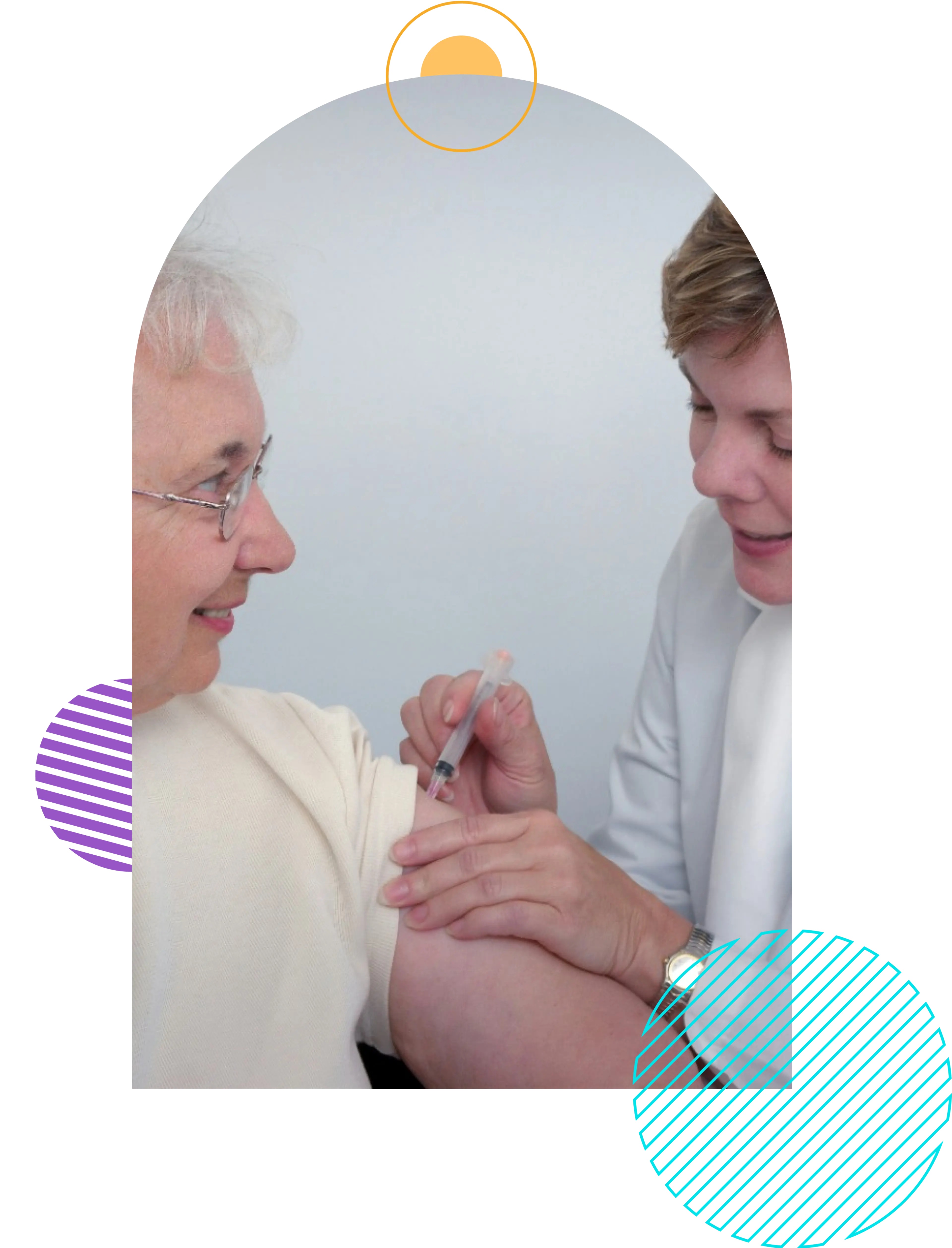 A Patient Smiles while receiving an Injection from a Registered Nurse