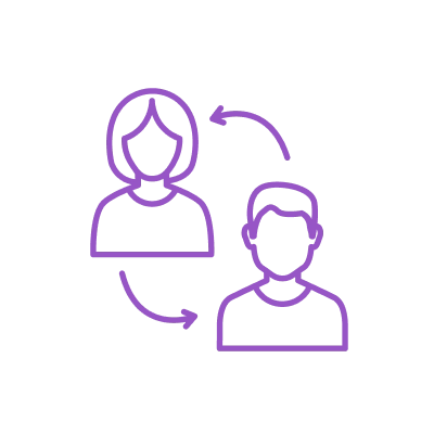 Icon of two people with arrows to signify positive communication and feedback