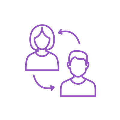Icon of two people with arrows to signify positive communication and feedback