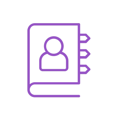 Icon of a contact book to signify deep relationships with long term clients