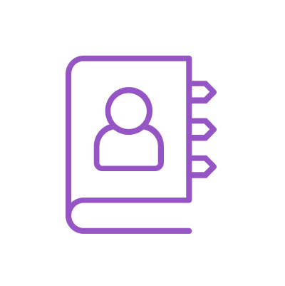 Icon of a contact book to signify deep relationships with long term clients