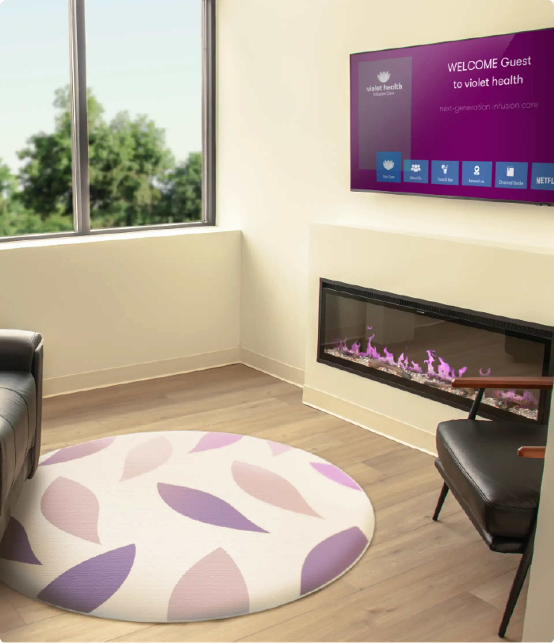 Private infusion suite with recliner and TV