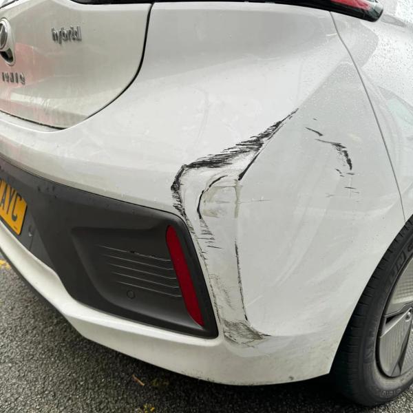 Before — Cracked and Scuffed Rear Bumper Repair on a Hyundai IONIQ in Wigan