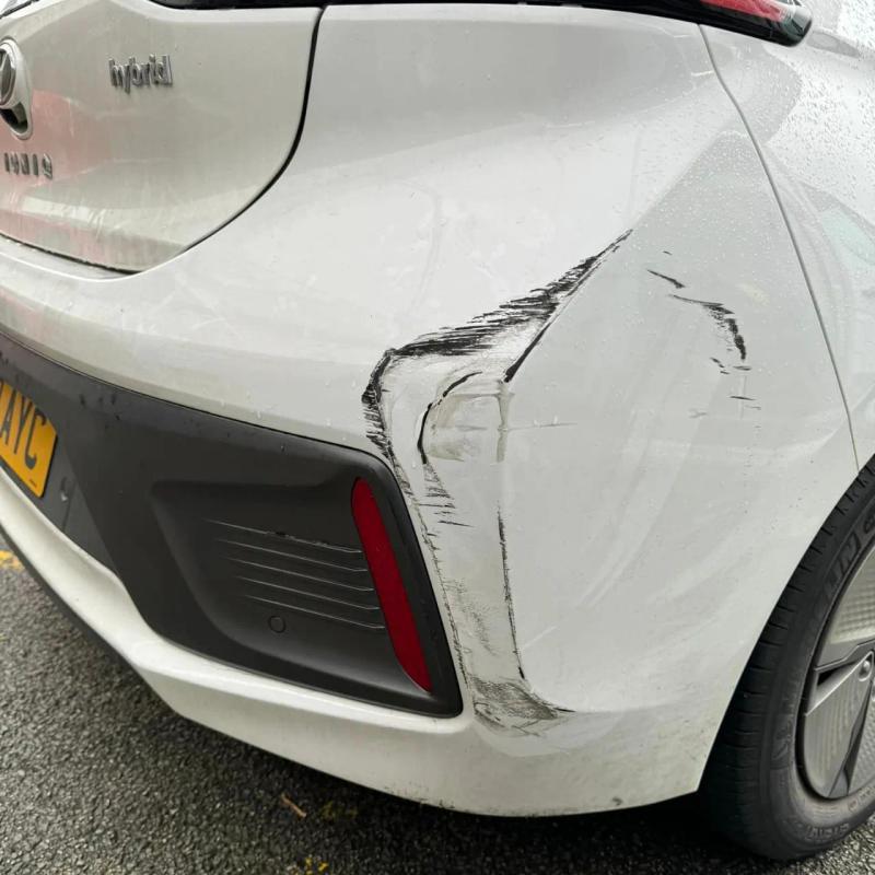 Before - Cracked and Scuffed Rear Bumper Repair on a Hyundai IONIQ in Wigan