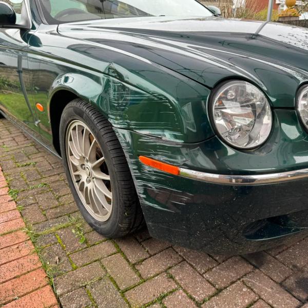 Before — Wing Replacement and Front Bumper Repair on a Jaguar S-Type in Wigan