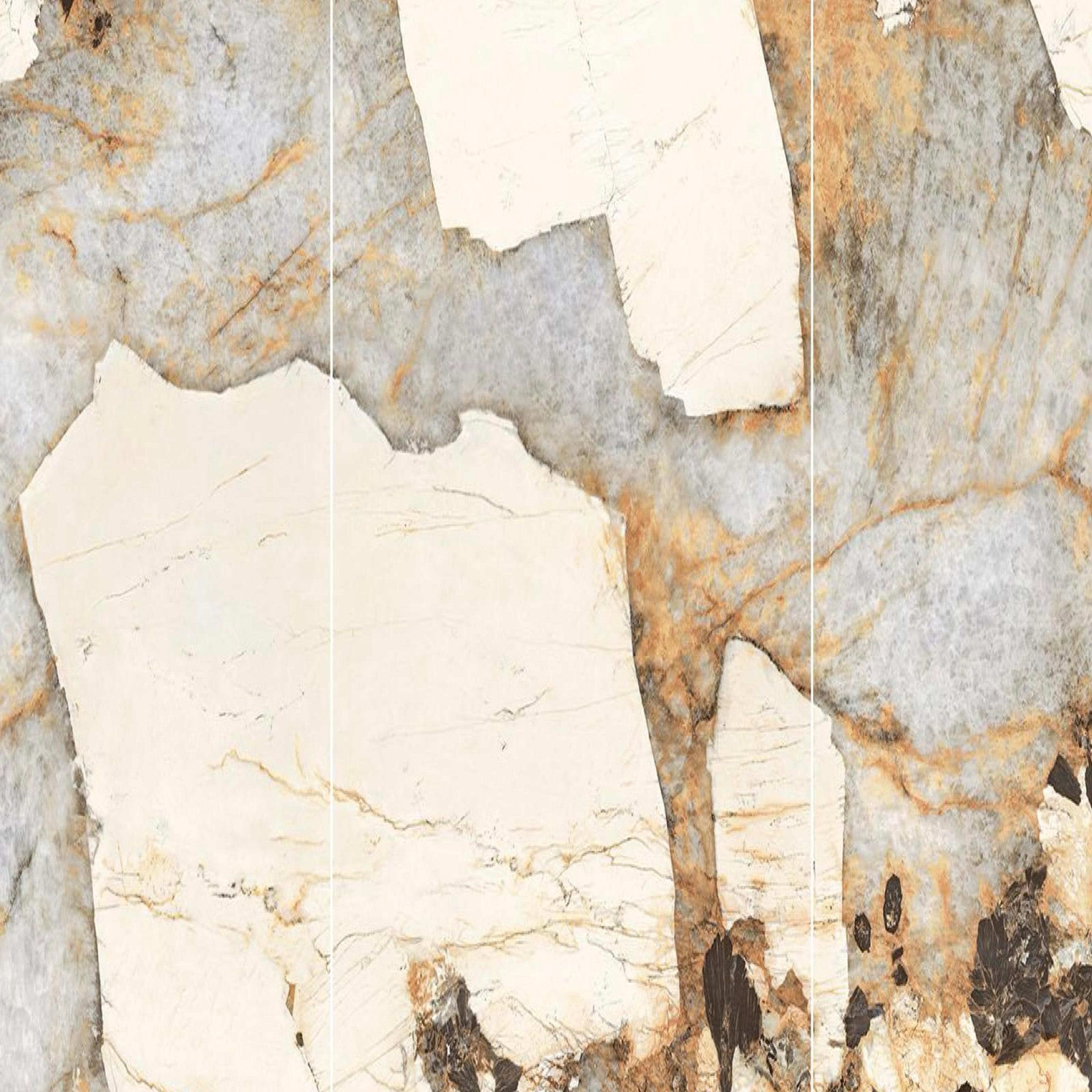 Muestra de porcelanato pulido brecha ámbar