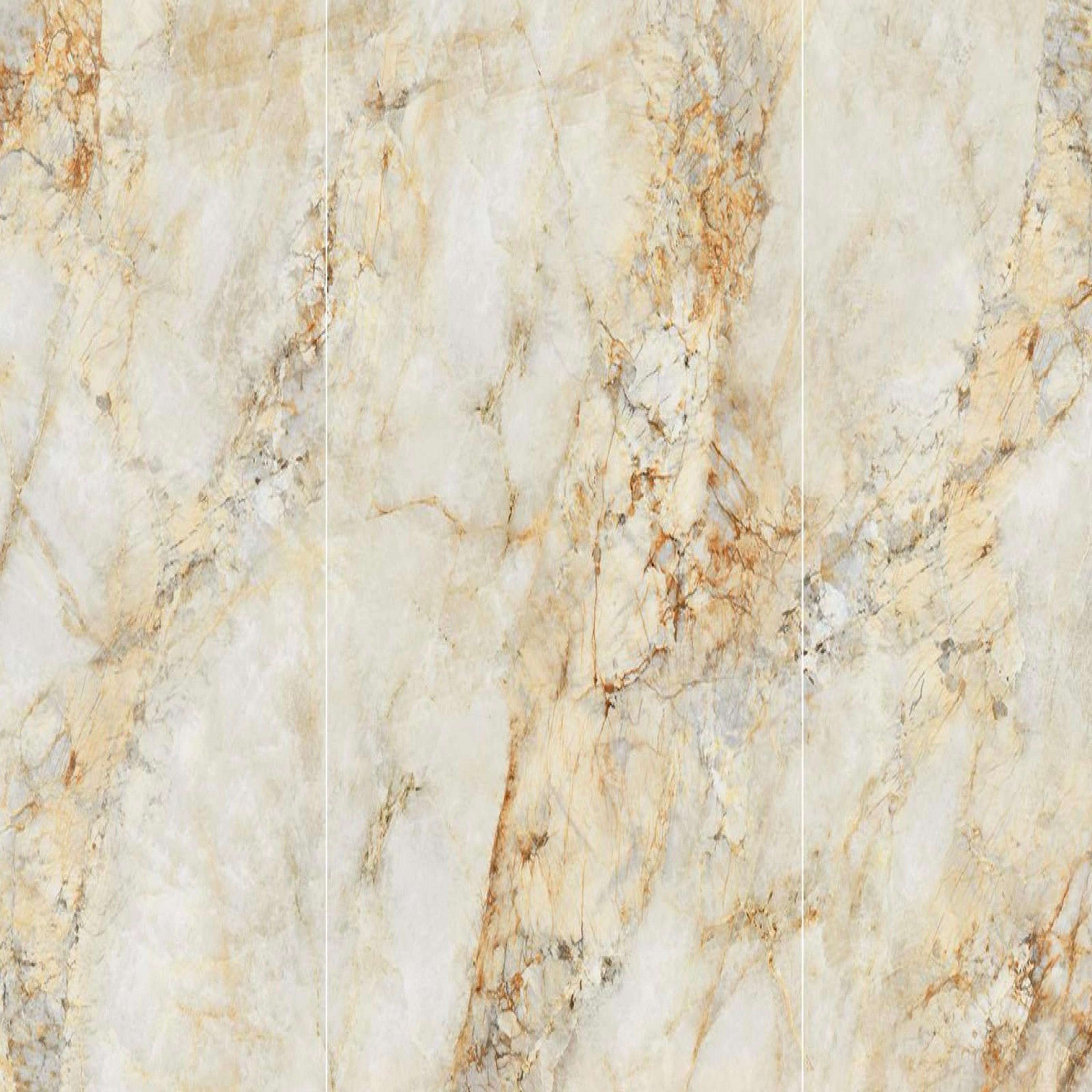 Muestra de porcelanato pulido oro y marfil