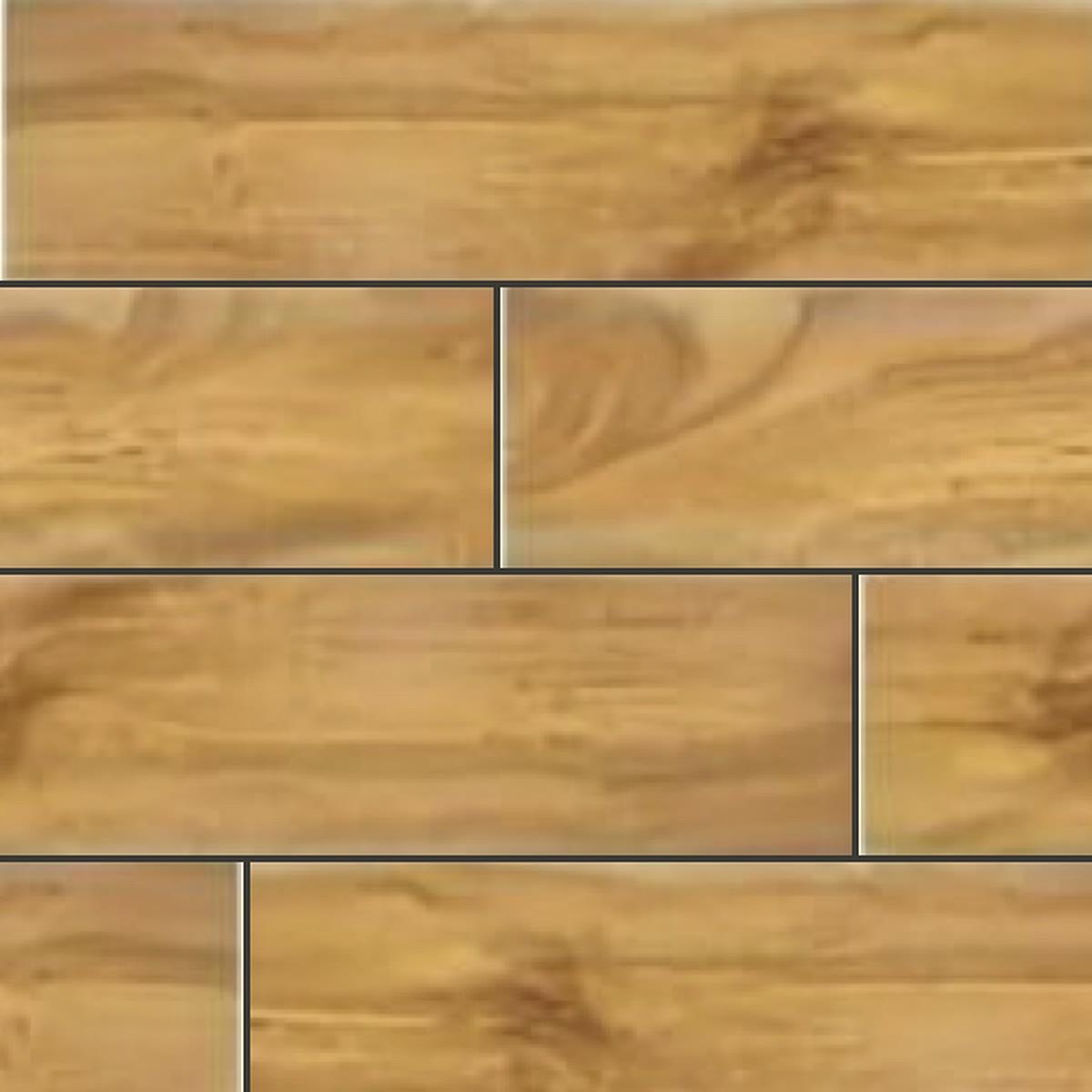 Muestra de porcelanato símil madera teca dorada
