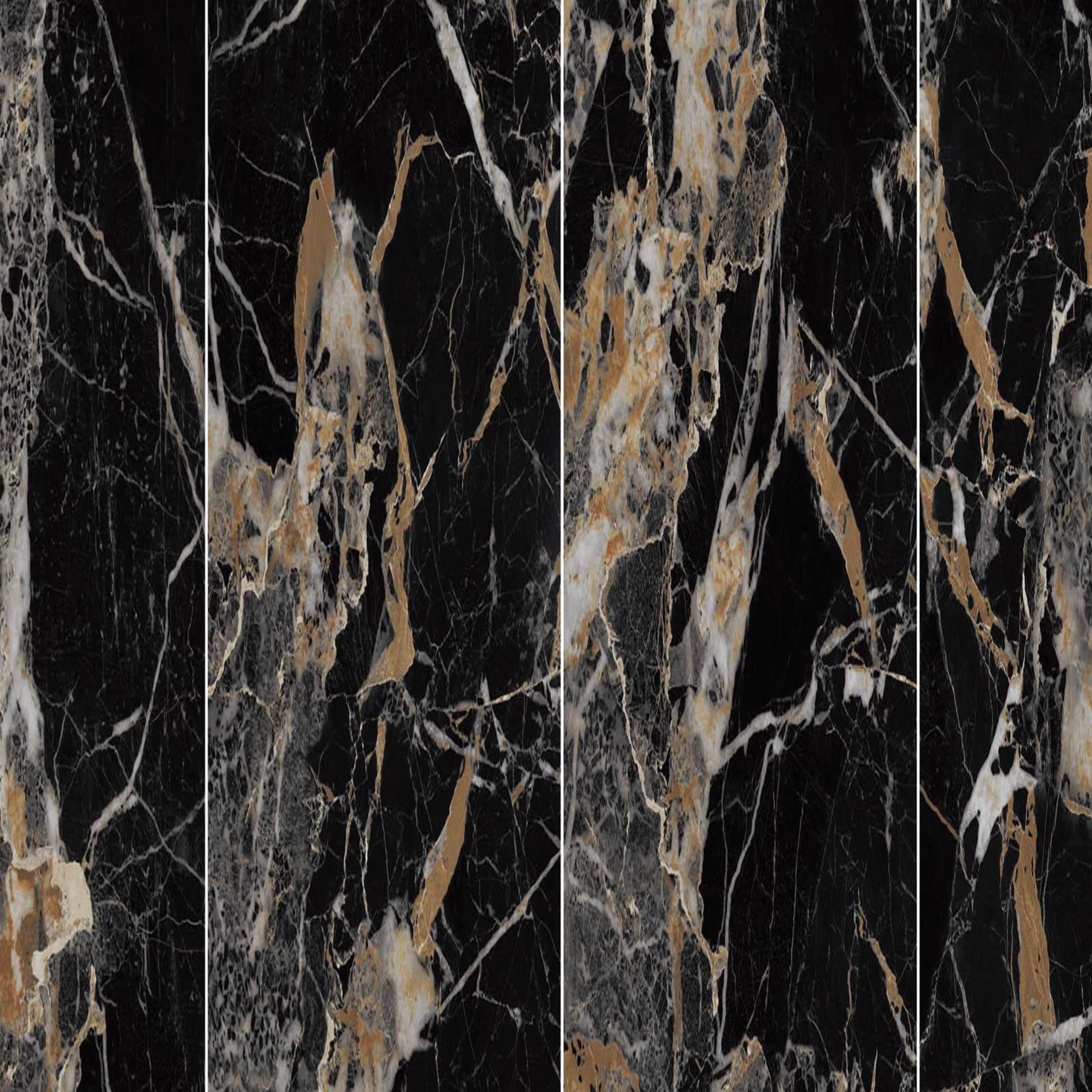 Muestra de porcelanato pulido negro oro