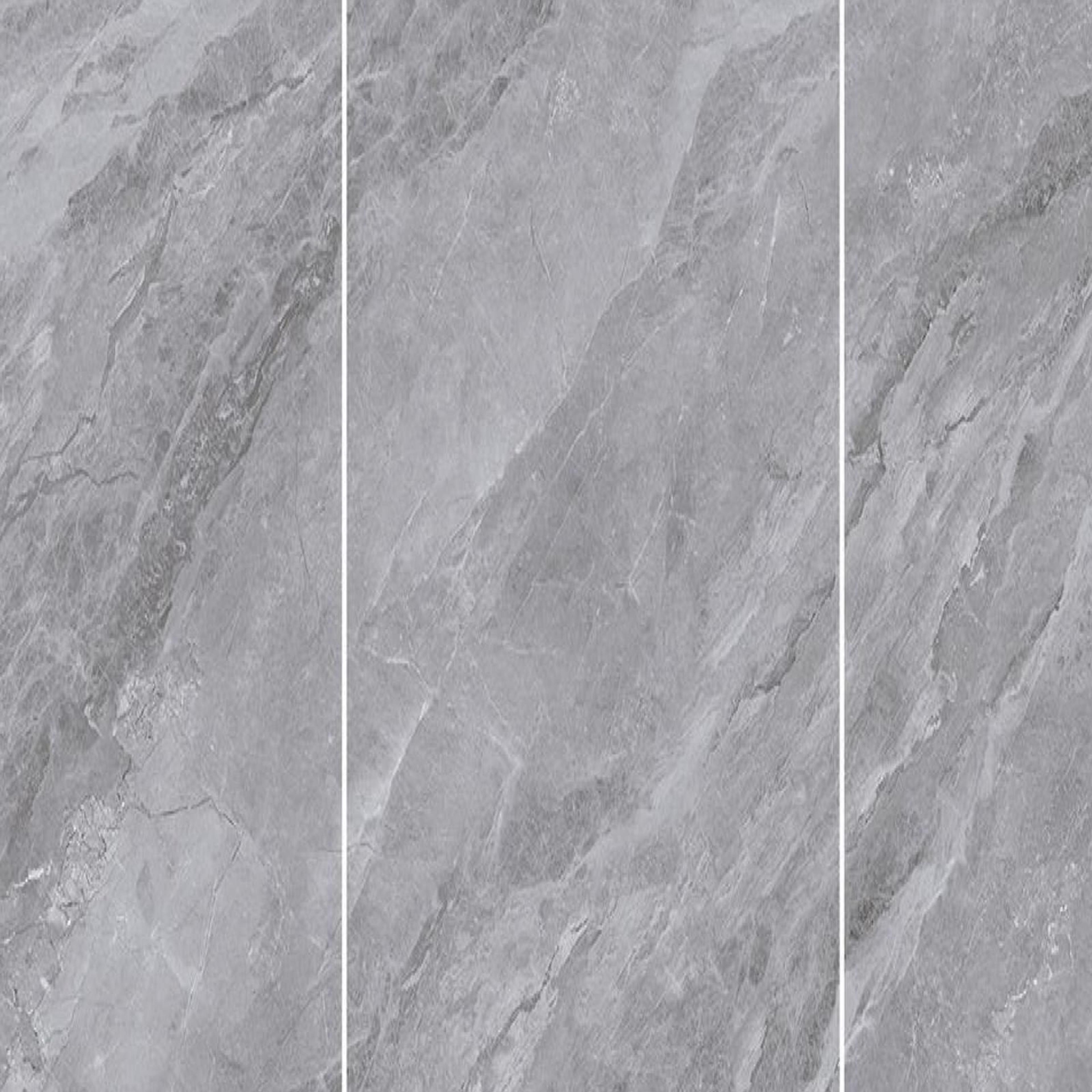 Muestra de porcelanato pulido gris tormenta