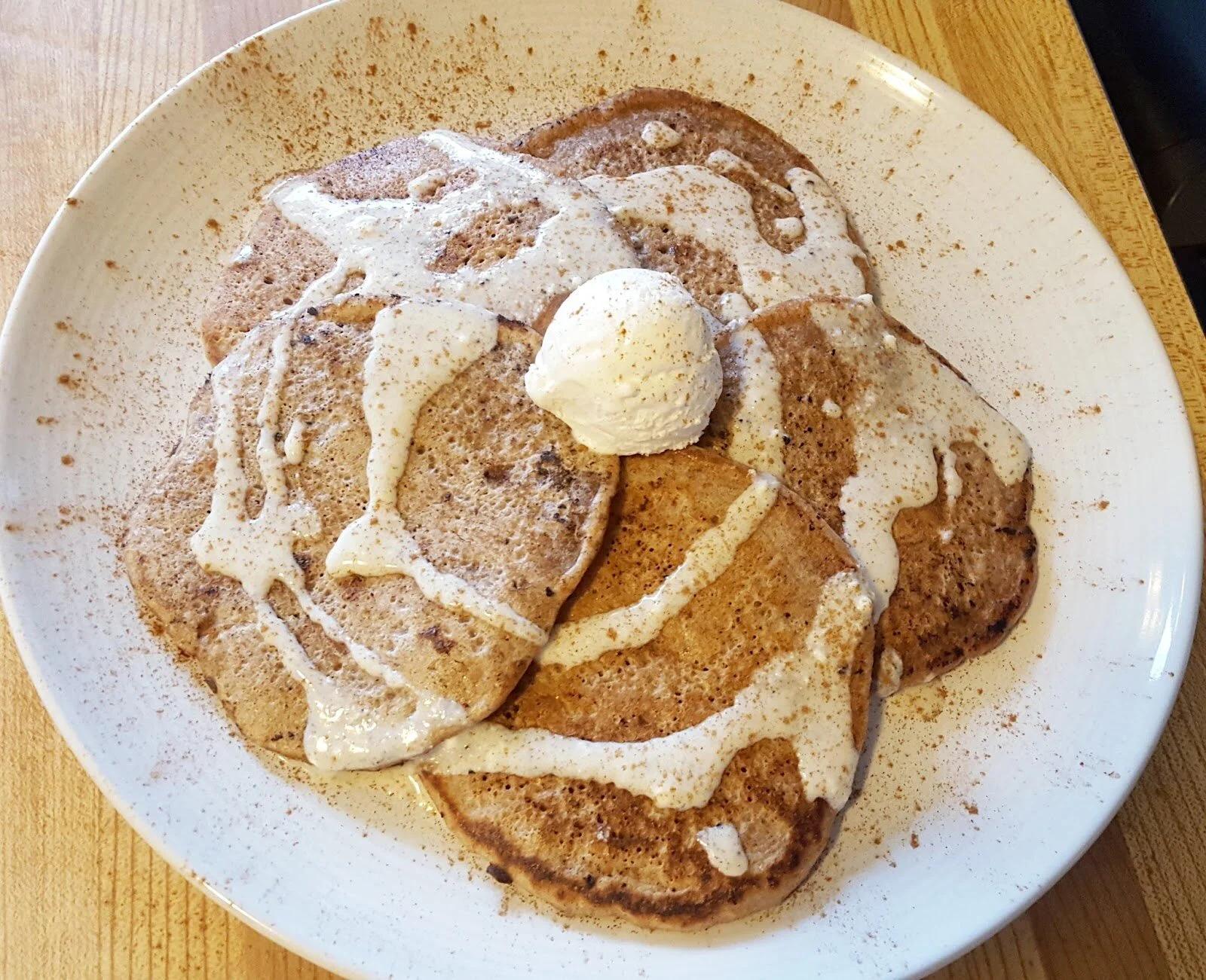 Cinnamon Pancakes with Cookies and Cream Glaze