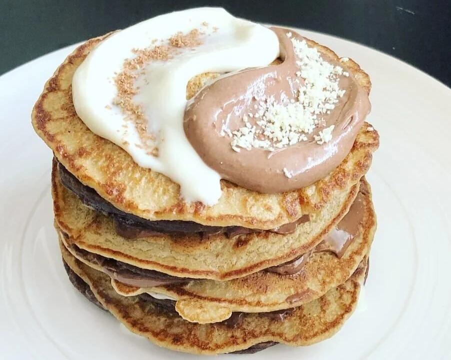Yin & Yang Cookie Pancakes with Cream Cheese Glaze