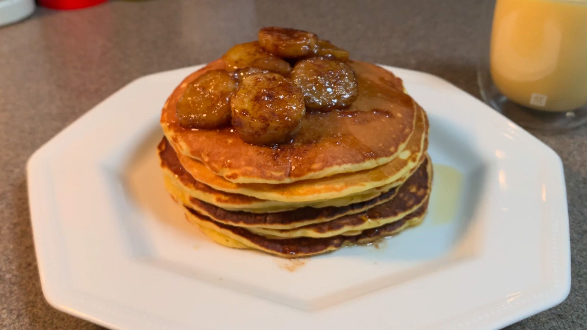 Eggnog Pancakes with Caramelized Bananas