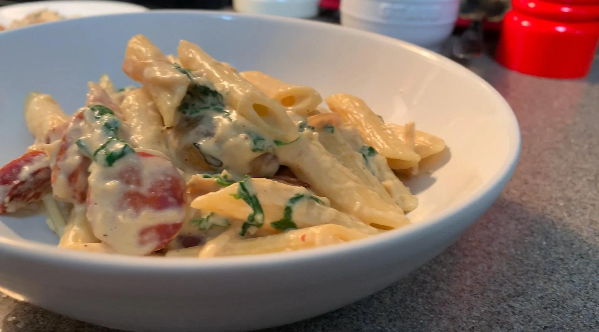 White Sauce Chicken And Chorizo Pasta Recipe